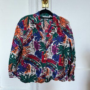 Retro vintage colorful button down blouse